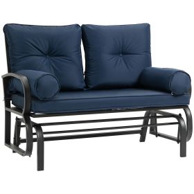 Outsunny 2-Person Glider Bench Blue with Removable Cushions Smooth Motion Sturdy Frame for Patio
