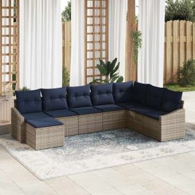 Sofa Set with Cushion 8 pcs Grey Poly Rattan