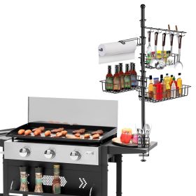 Griddle Caddy Standing Grill Utensil Caddy With Paper Towel Holder Hook Baskets BBQ Accessories Storage Rack Vertical Standing BBQ Organizer Gril