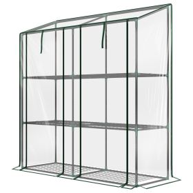 Outsunny Lean-to Greenhouse, Portable Greenhouse with 3 Tier Shelves, 2 Roll-Up Zippered Doors, 56.3" x 18.1" x 59.4", Clear