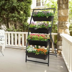 4-Tier Vertical Raised Garden Bed with 4 Containers and Drainage Holes (size: M)