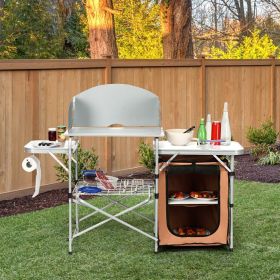 Outdoor BBQ Portable Grilling Table with Windscreen Bag (Select: with 1 Bag, Color: Brown)